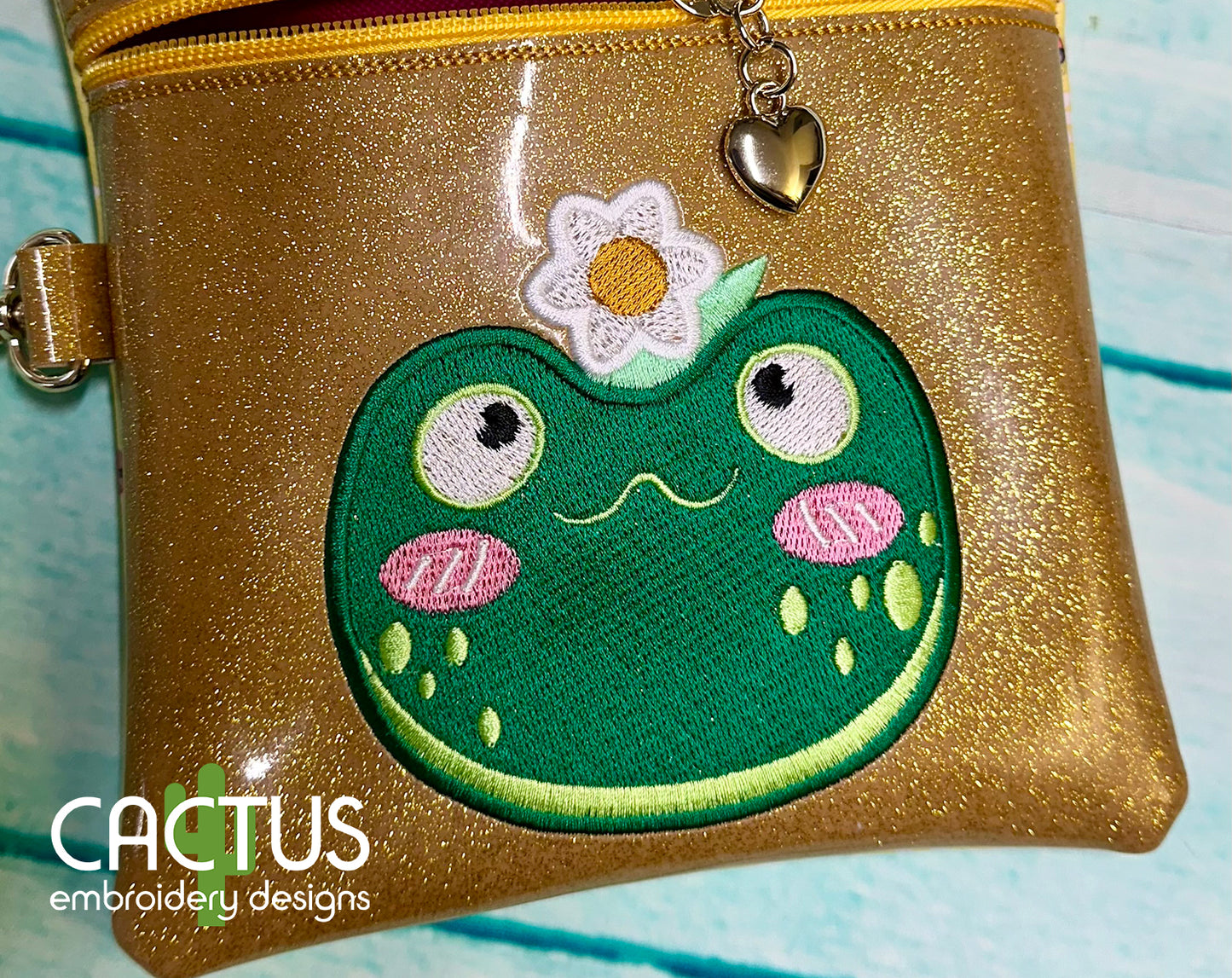 Flower Frog Patch Embroidery Design