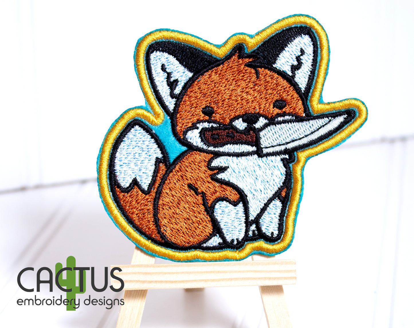Fox with a Knife Patch Embroidery Design