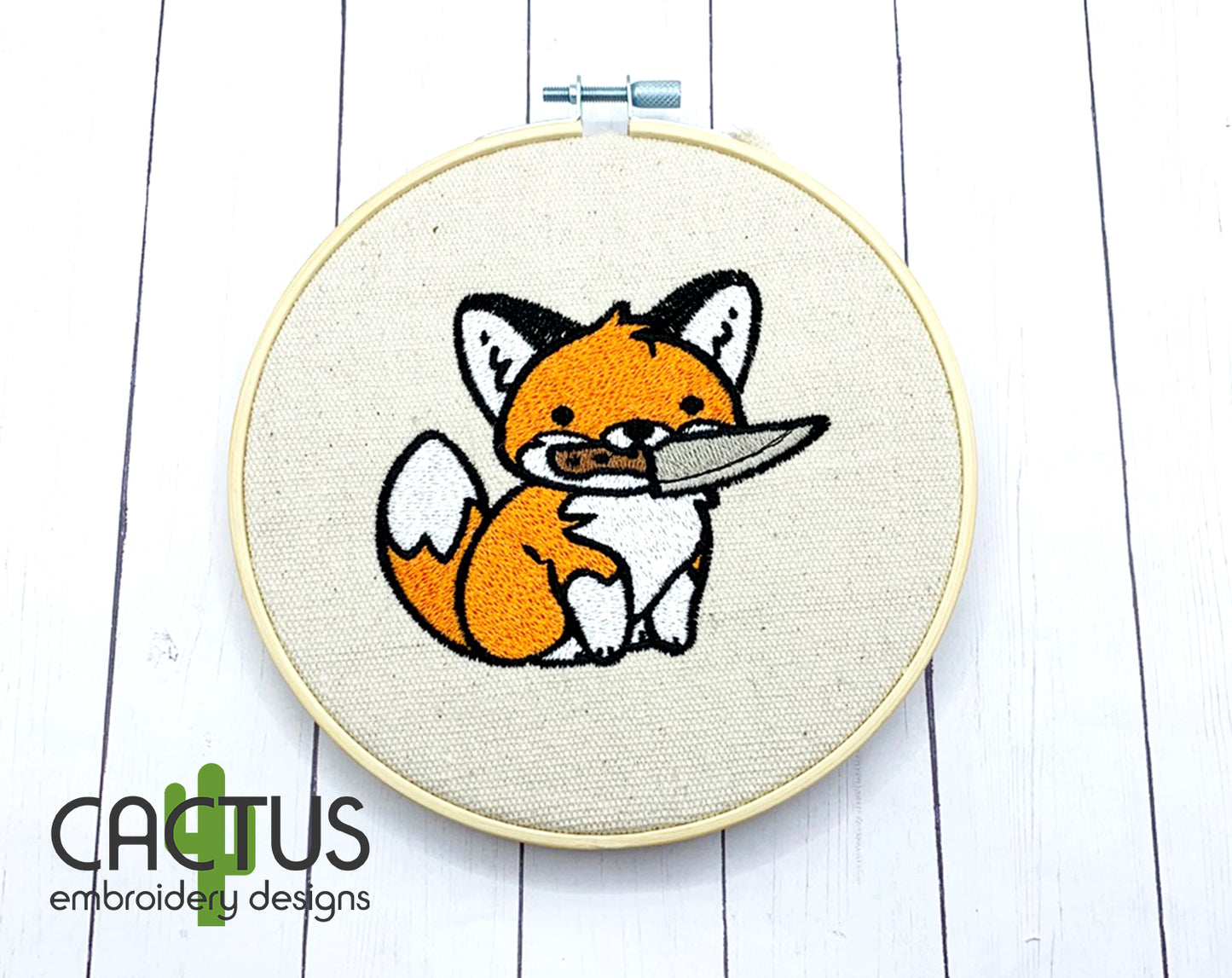 Fox with a Knife Patch Embroidery Design