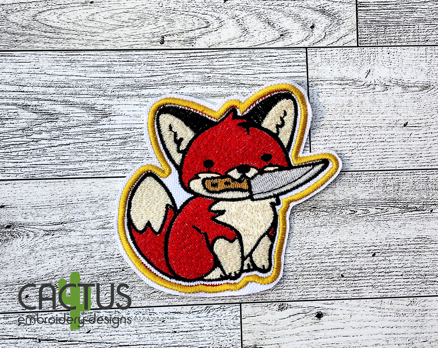 Fox with a Knife Patch Embroidery Design