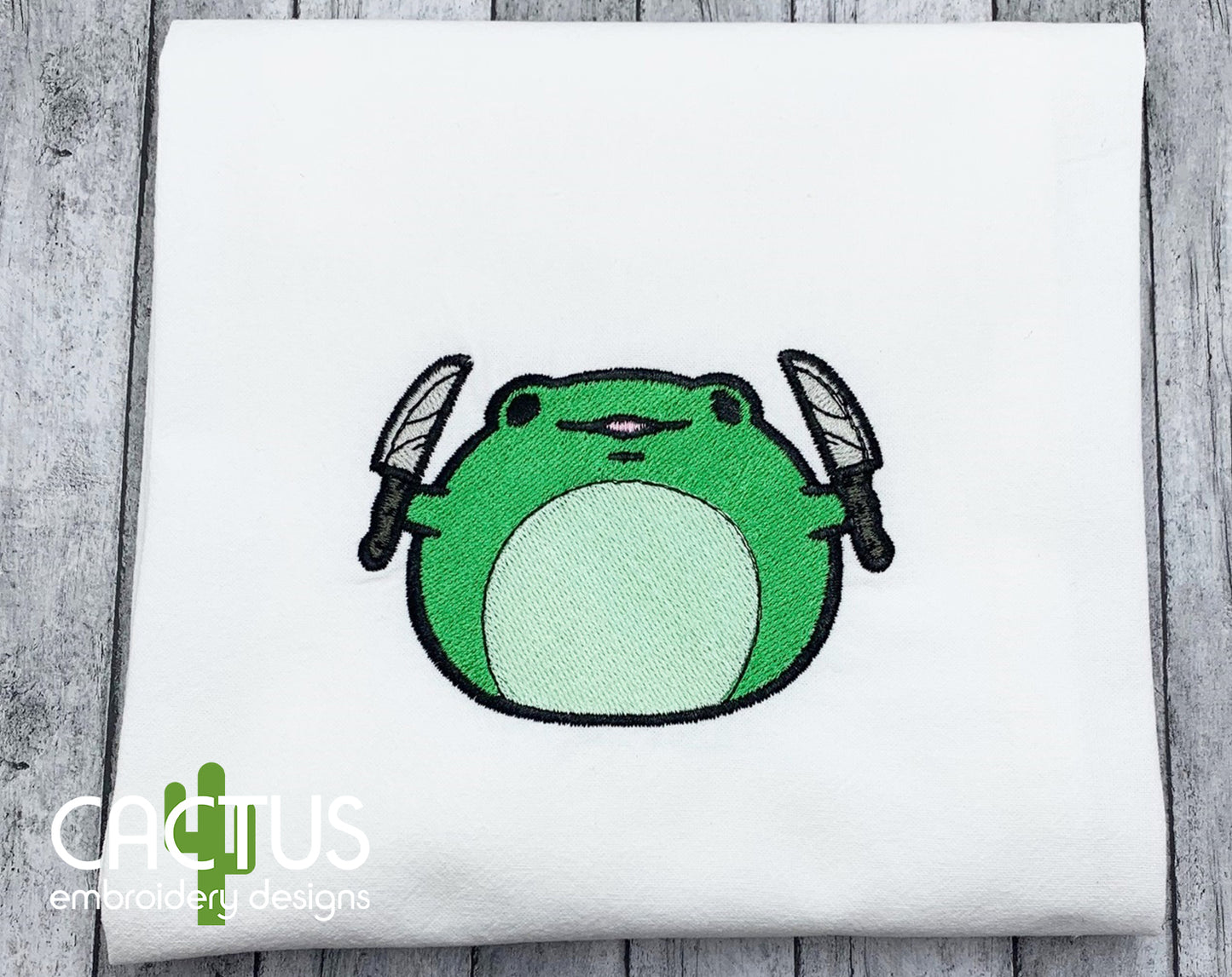 Froge with a Knife Patch Embroidery Design