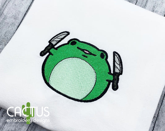 Froge with a Knife Patch Embroidery Design