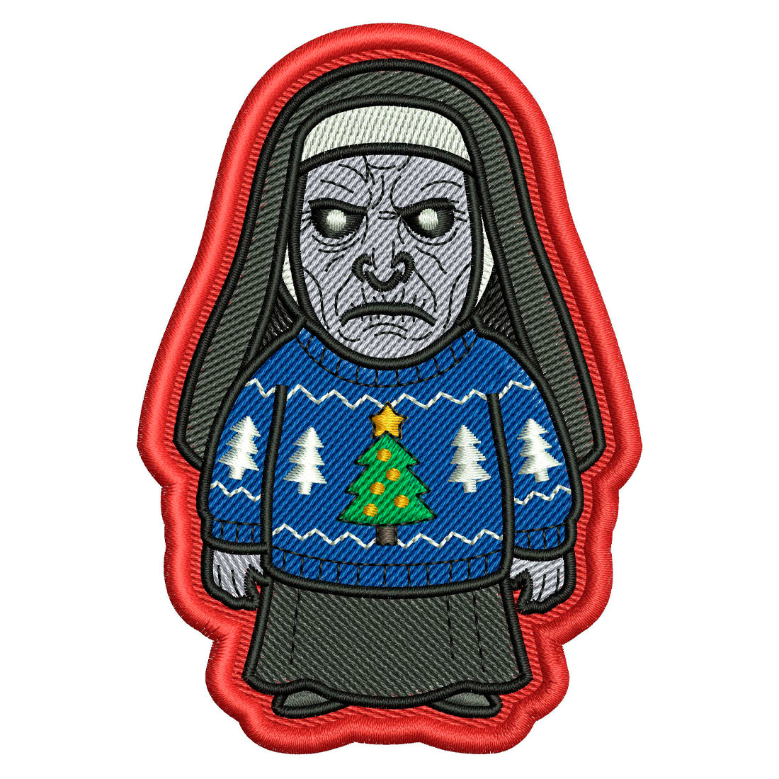 Nun in a Sweater Patch Embroidery Design