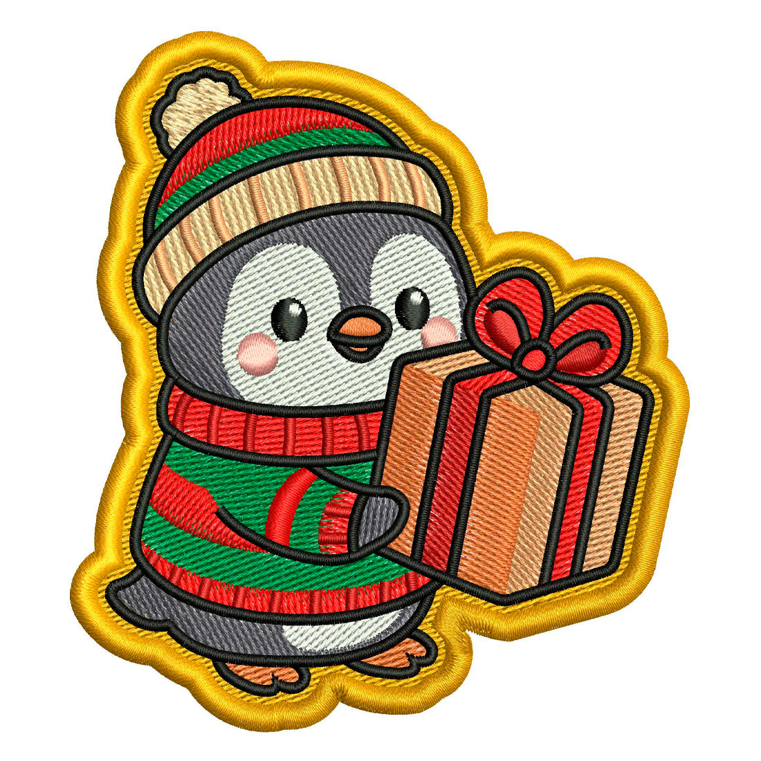 Penguin in a Sweater Patch Embroidery Design