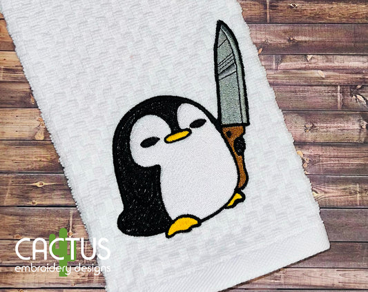 Penguin with a Knife Patch Embroidery Design