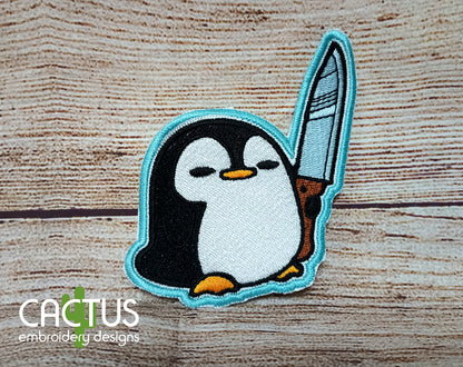 Penguin with a Knife Patch Embroidery Design
