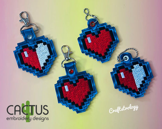 Pixel Heart Snap Tab & Eyelet Fob