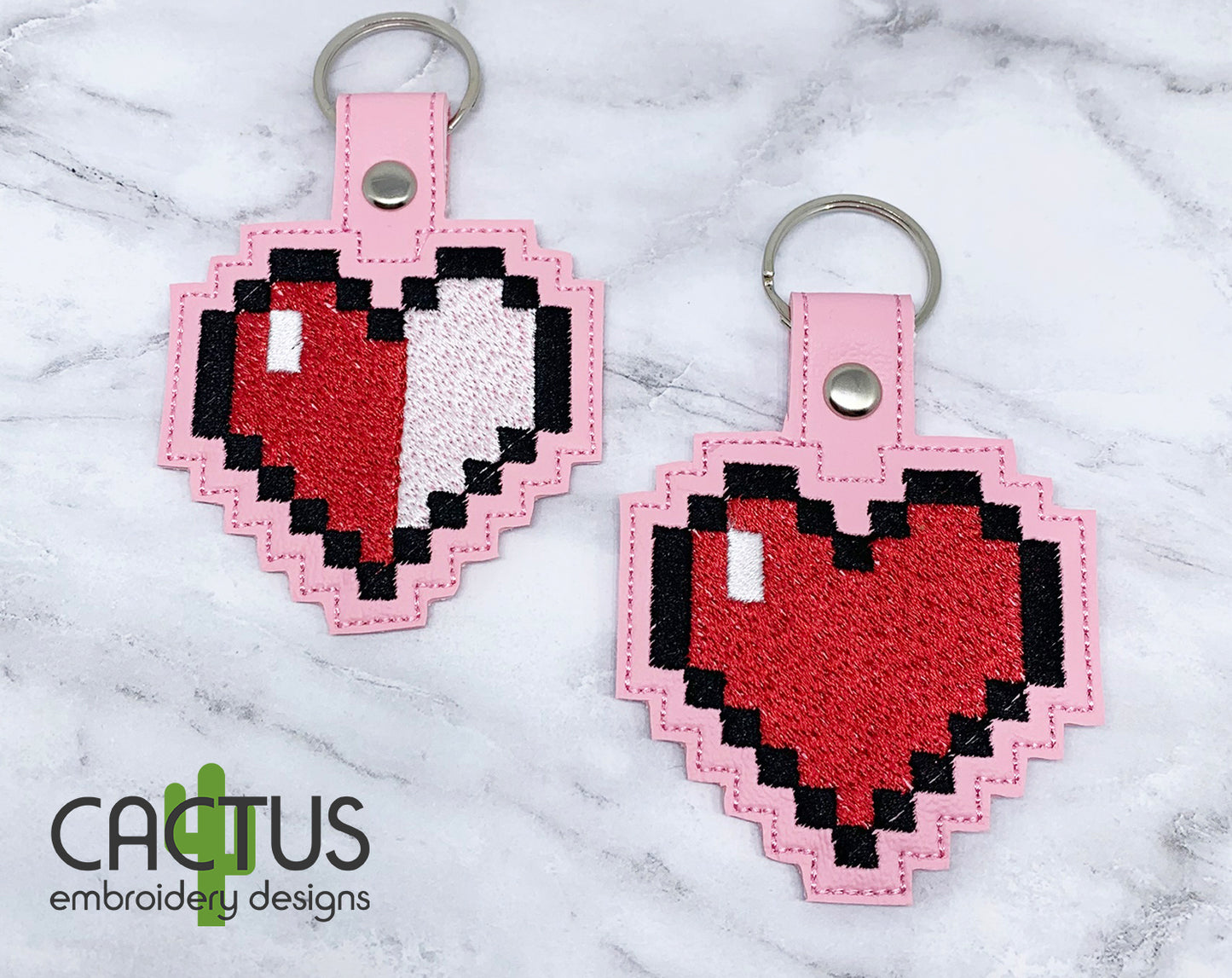 Pixel Heart Snap Tab & Eyelet Fob