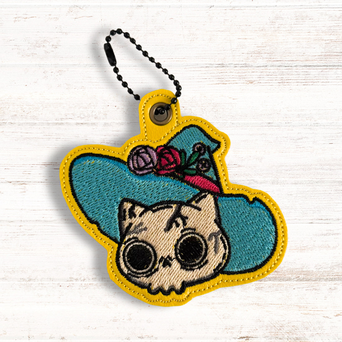 SkullCat in a Hat Snap Tab & Eyelet Fob