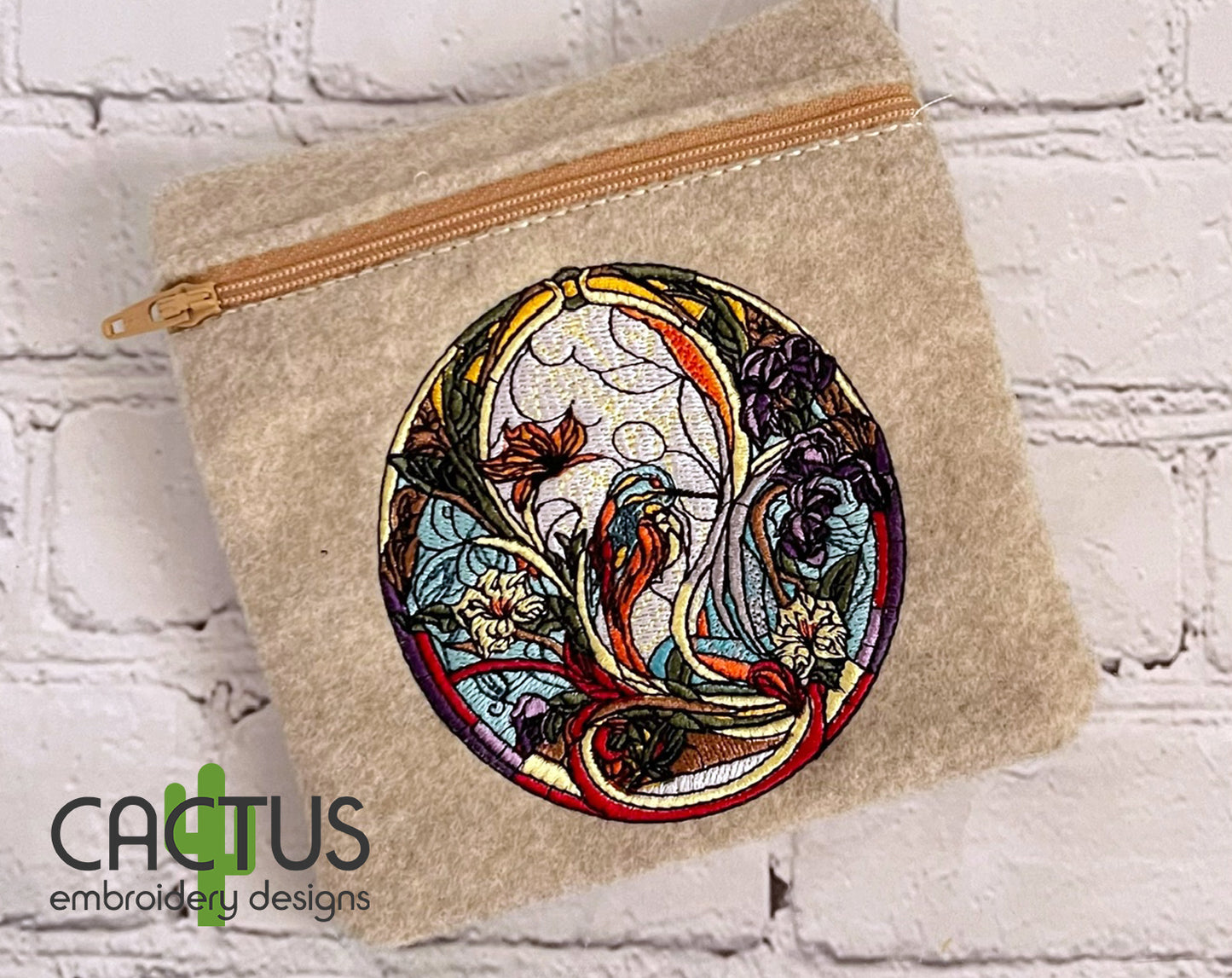 Stained Glass Bird Embroidery Design