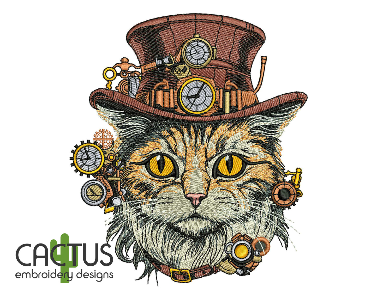 Steampunk Cat in the Hat Embroidery Design