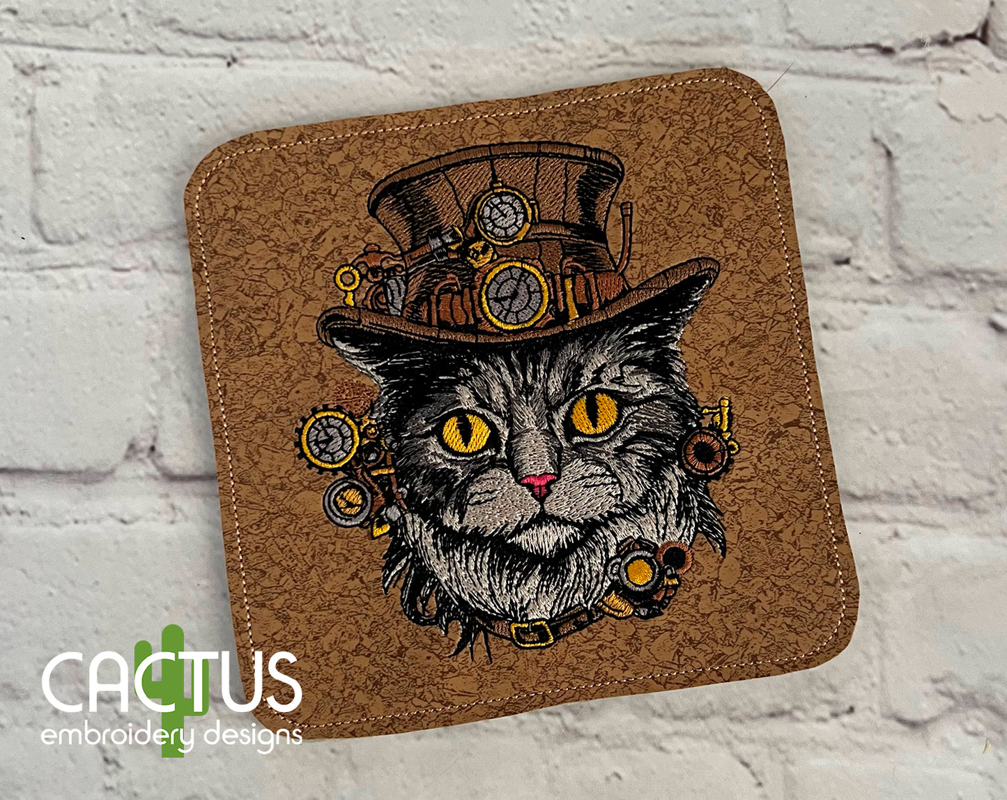 Steampunk Cat in the Hat Embroidery Design