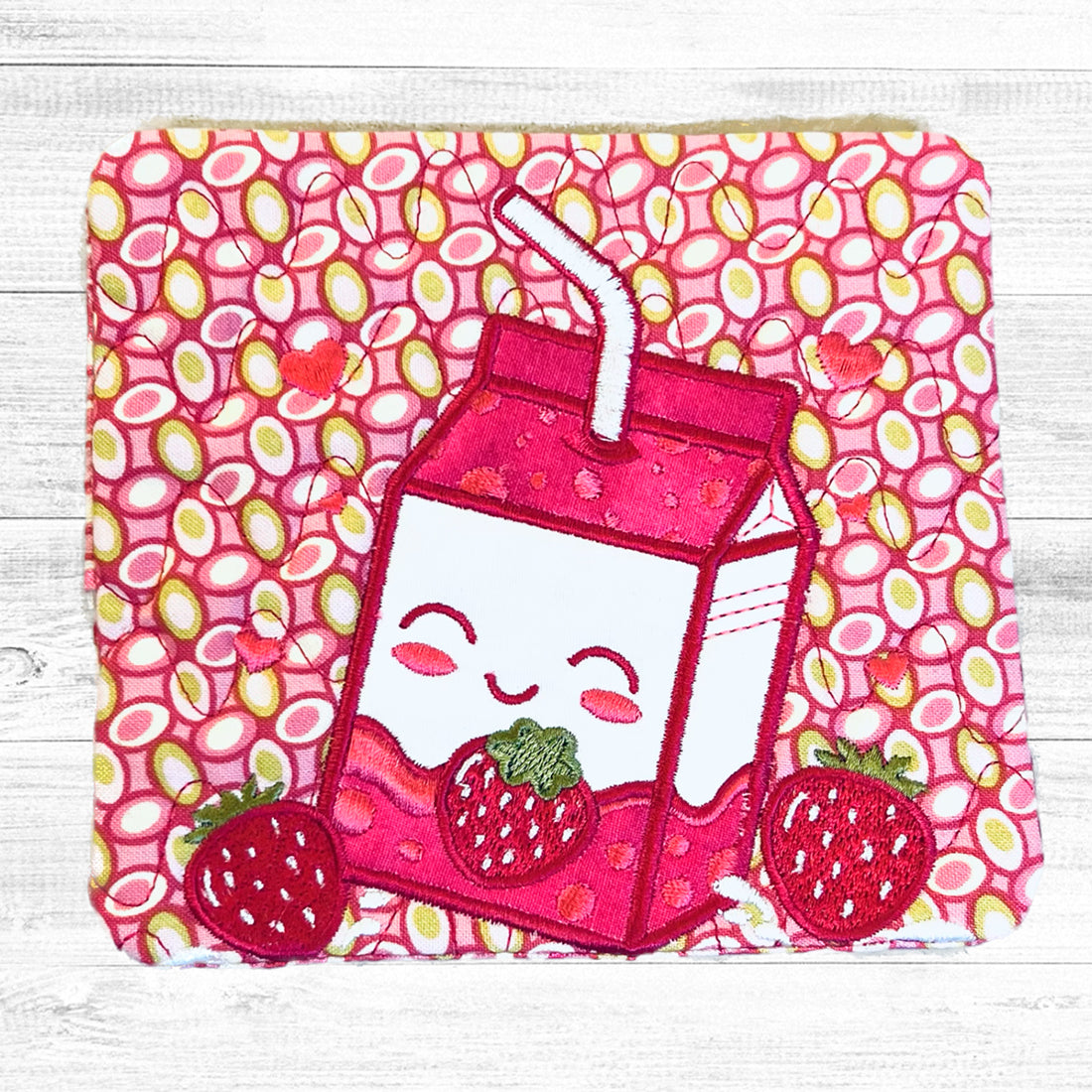 Strawberry Milk Applique Embroidery Design