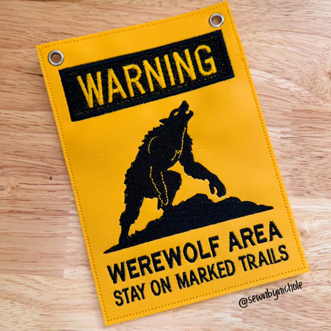 Werewolf Area Halloween decoration warning door sign and patch machine embroidery design