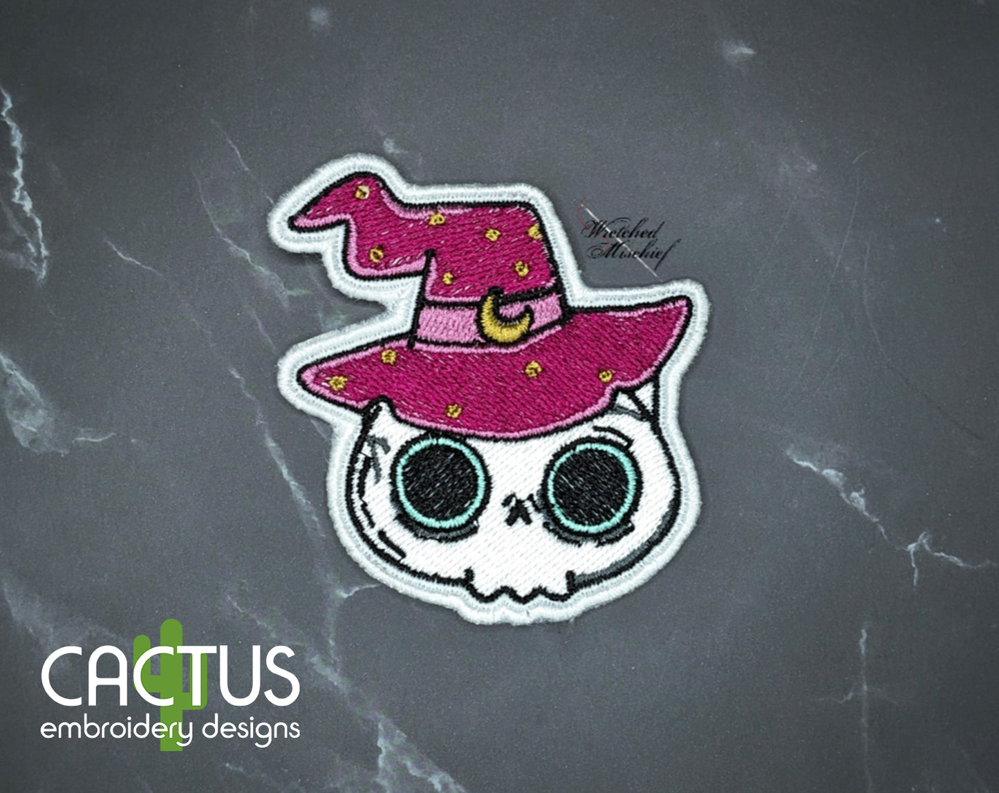 Wizard Cat Skull Patch Embroidery Design