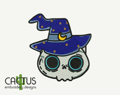 Wizard Cat Skull Patch Embroidery Design