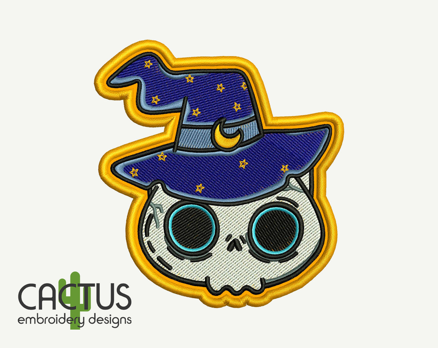 Wizard Cat Skull Patch Embroidery Design