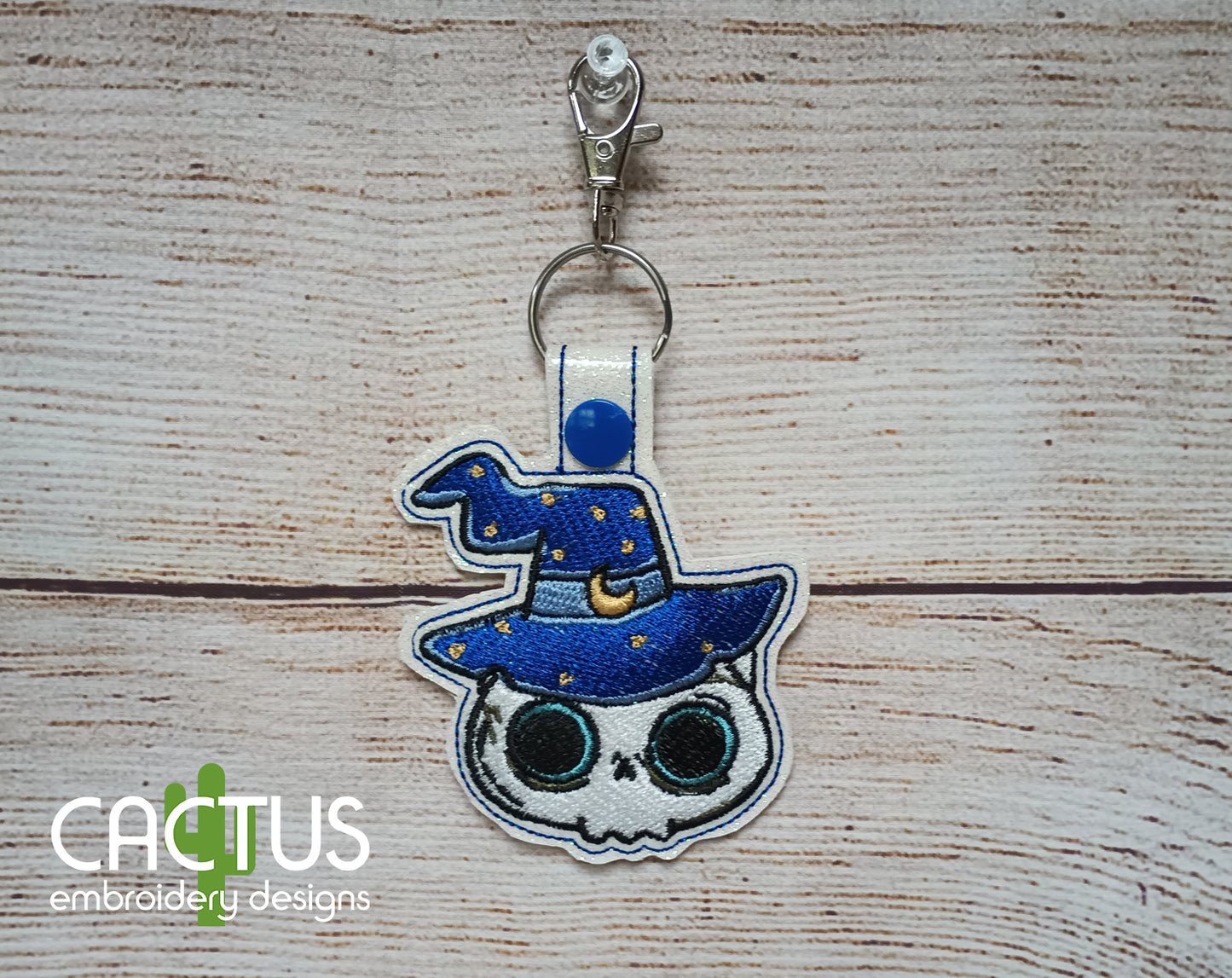 Wizard Cat Skull Eyelet Fob, Snap Tab & Feltie