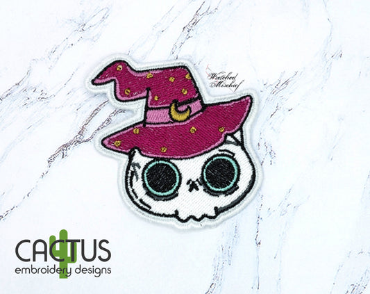 Wizard Cat Skull Patch Embroidery Design