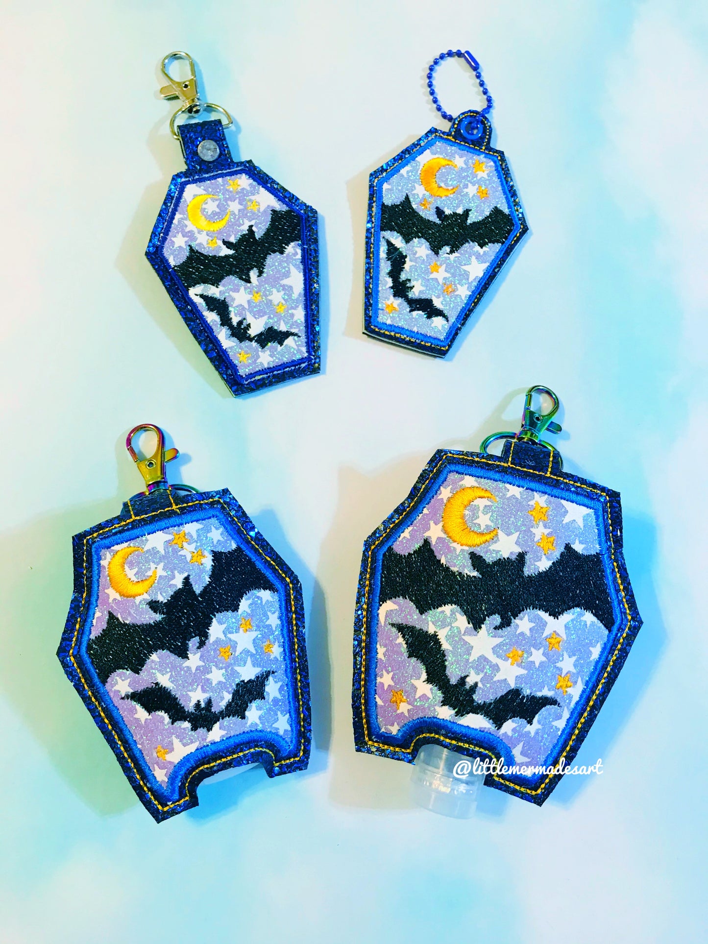 Coffin Bats Eyelet Fob, Snap Tab & Sanitizer Holder