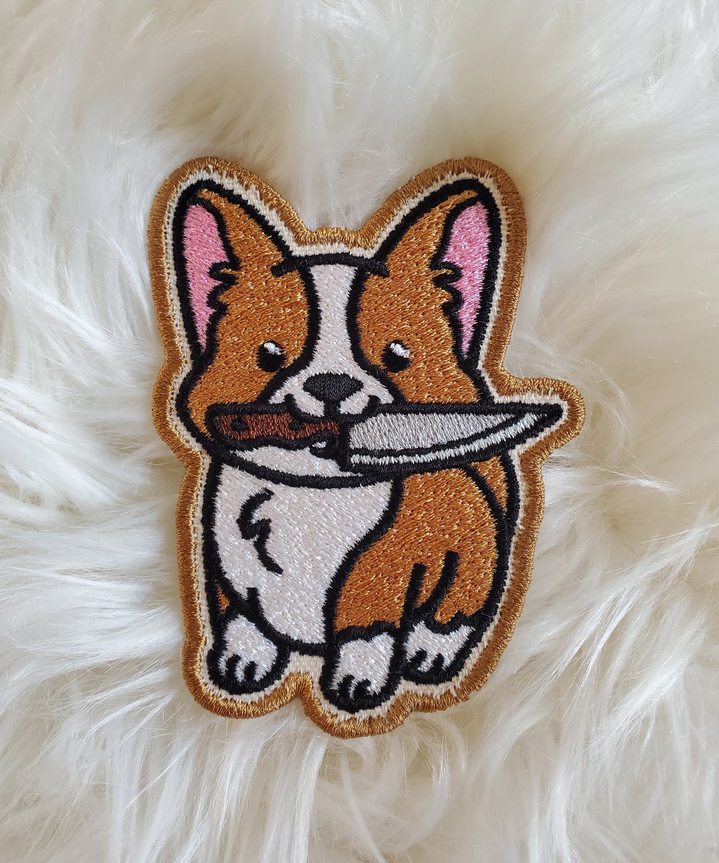 Corgi with a Knife Patch Embroidery Design