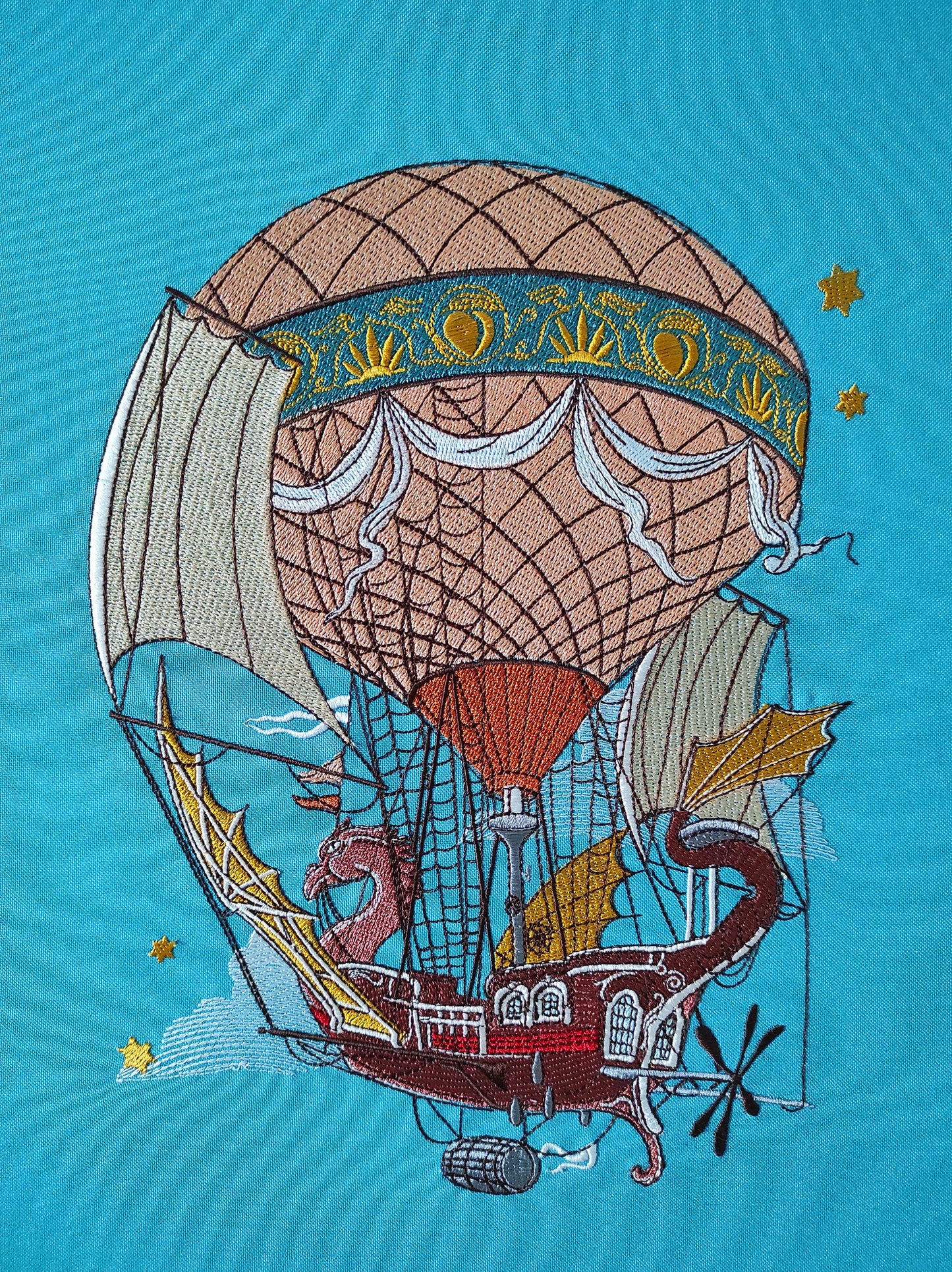 Flying Ship Embroidery Design