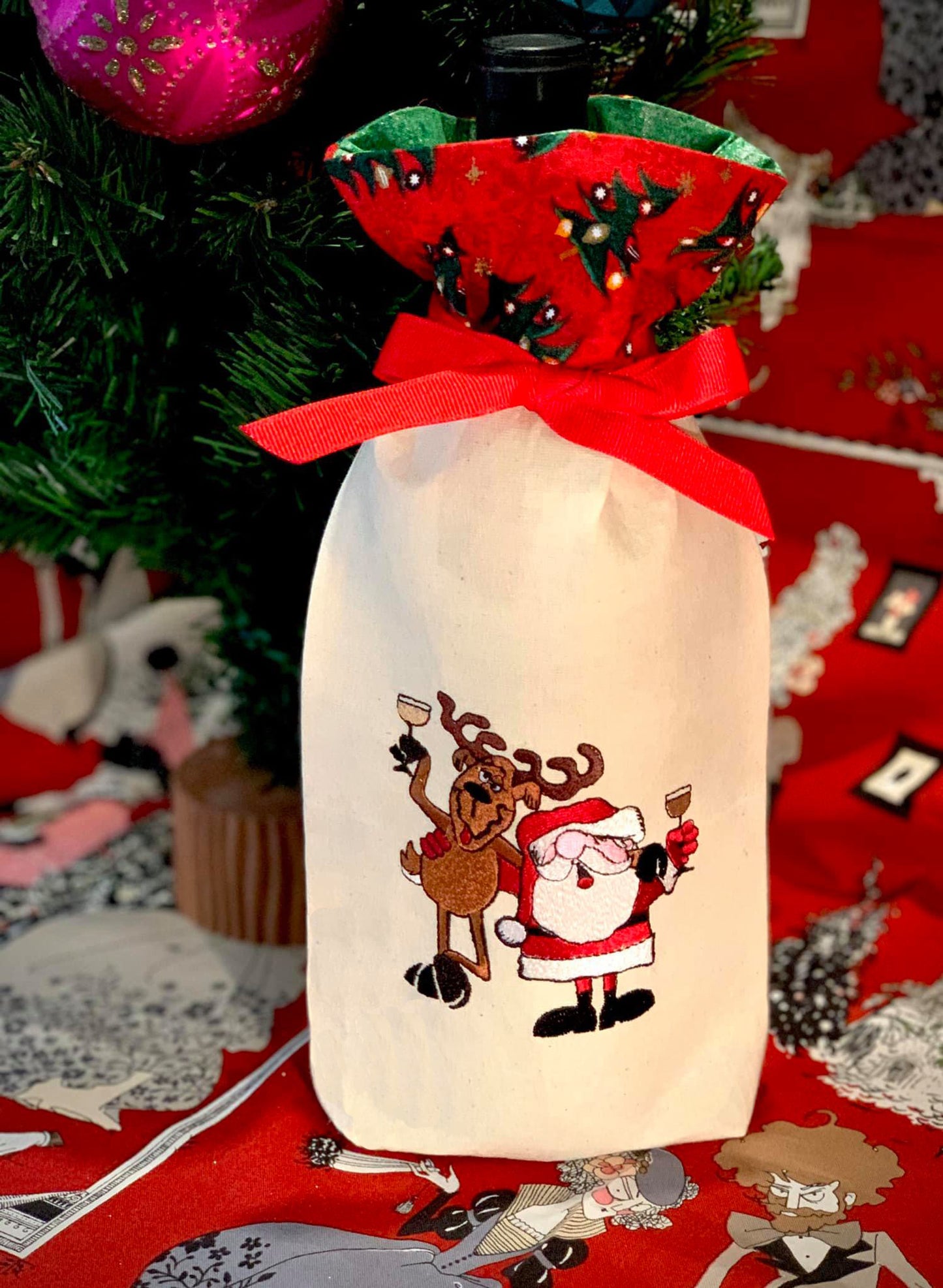 Drinking Santa and Reindeer Embroidery Design