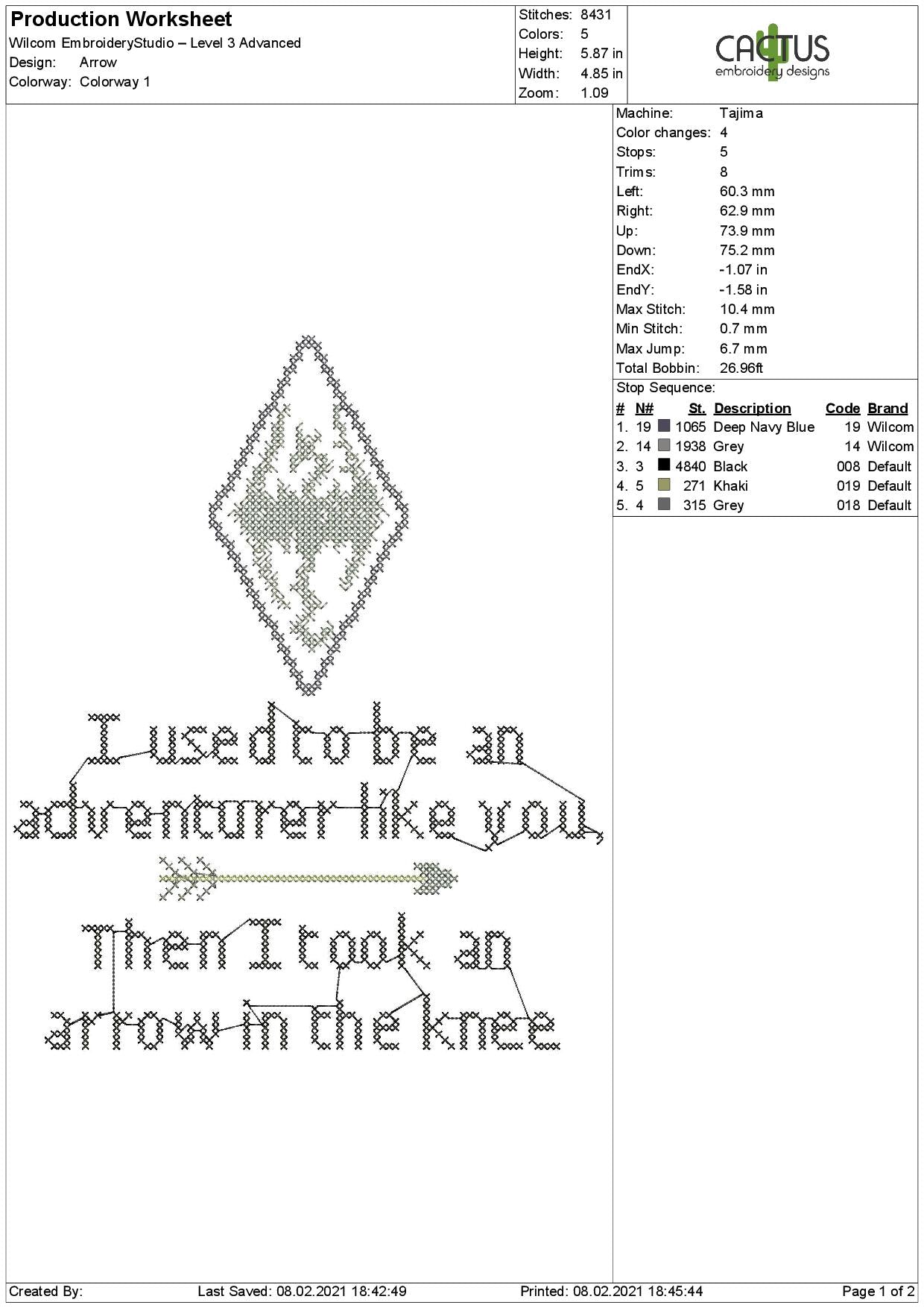 Arrow in the Knee Embroidery Design