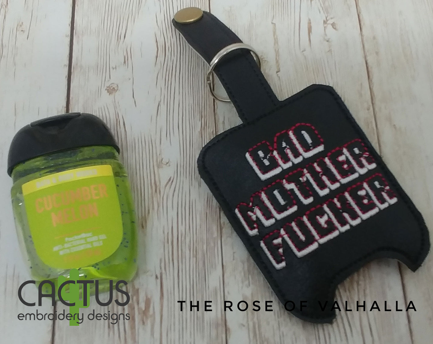 Bad MF Set of Embroidery Design, Eyelet Fob, Snap Tab, Zipper Bag & Sanitizer Holder