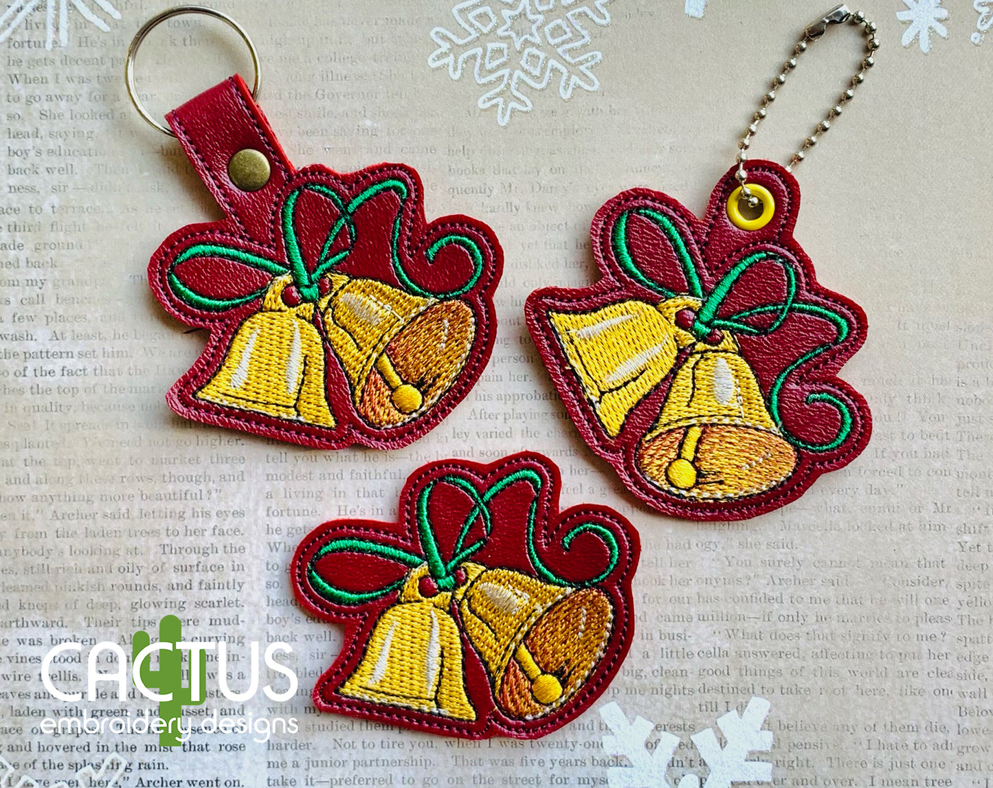 Bells Embroidery Design, Eyelet Fob, Snap Tab & Feltie