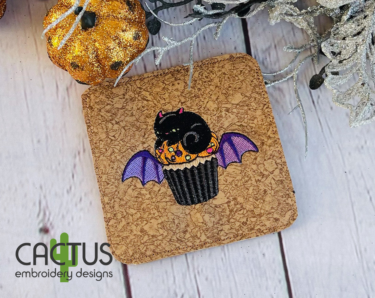Black Cat Cupcake Embroidery Design