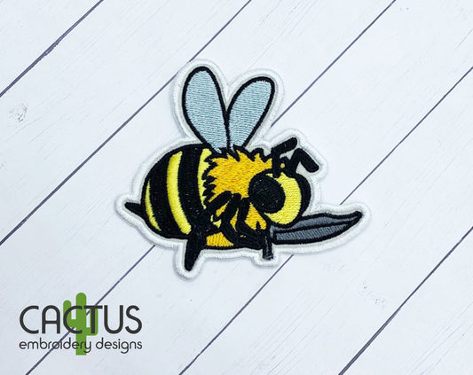 Bee with a Knife Patch Embroidery Design