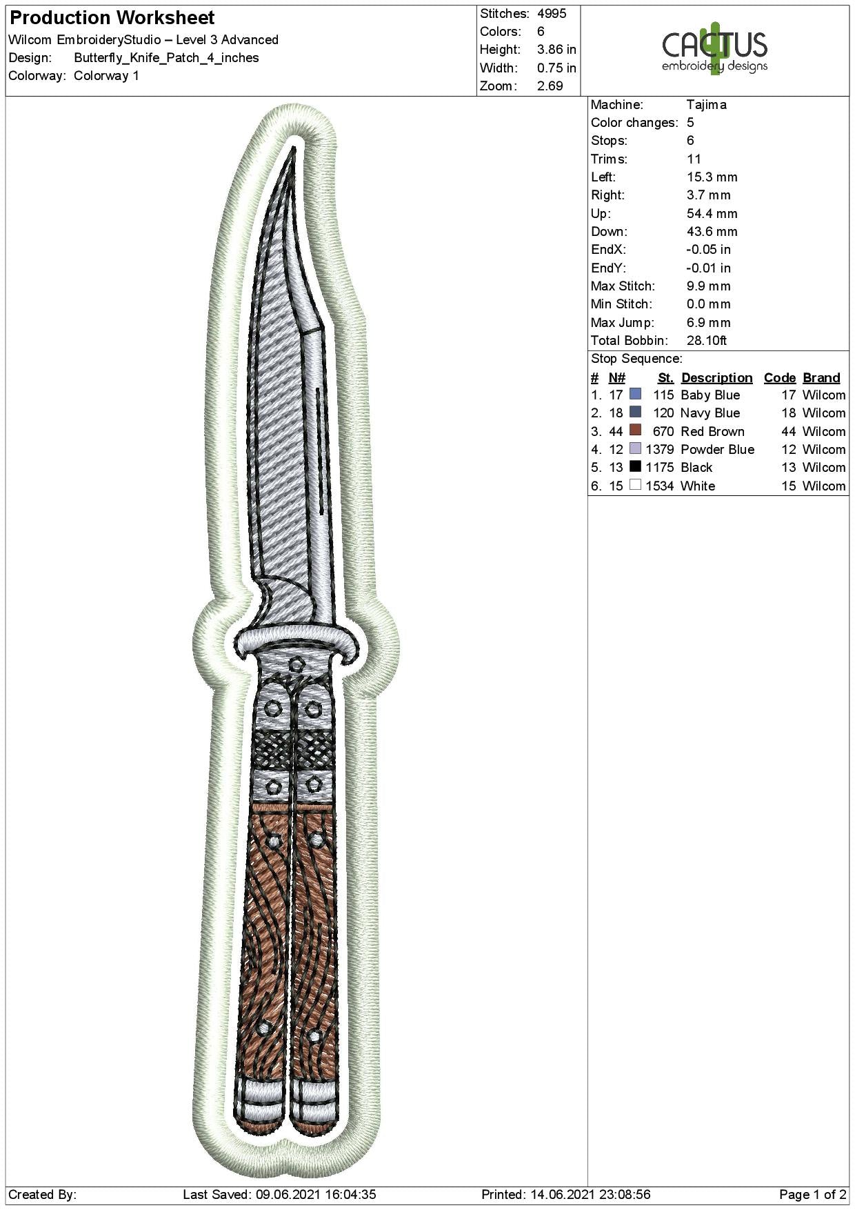 Butterfly Knife Patch Embroidery Design