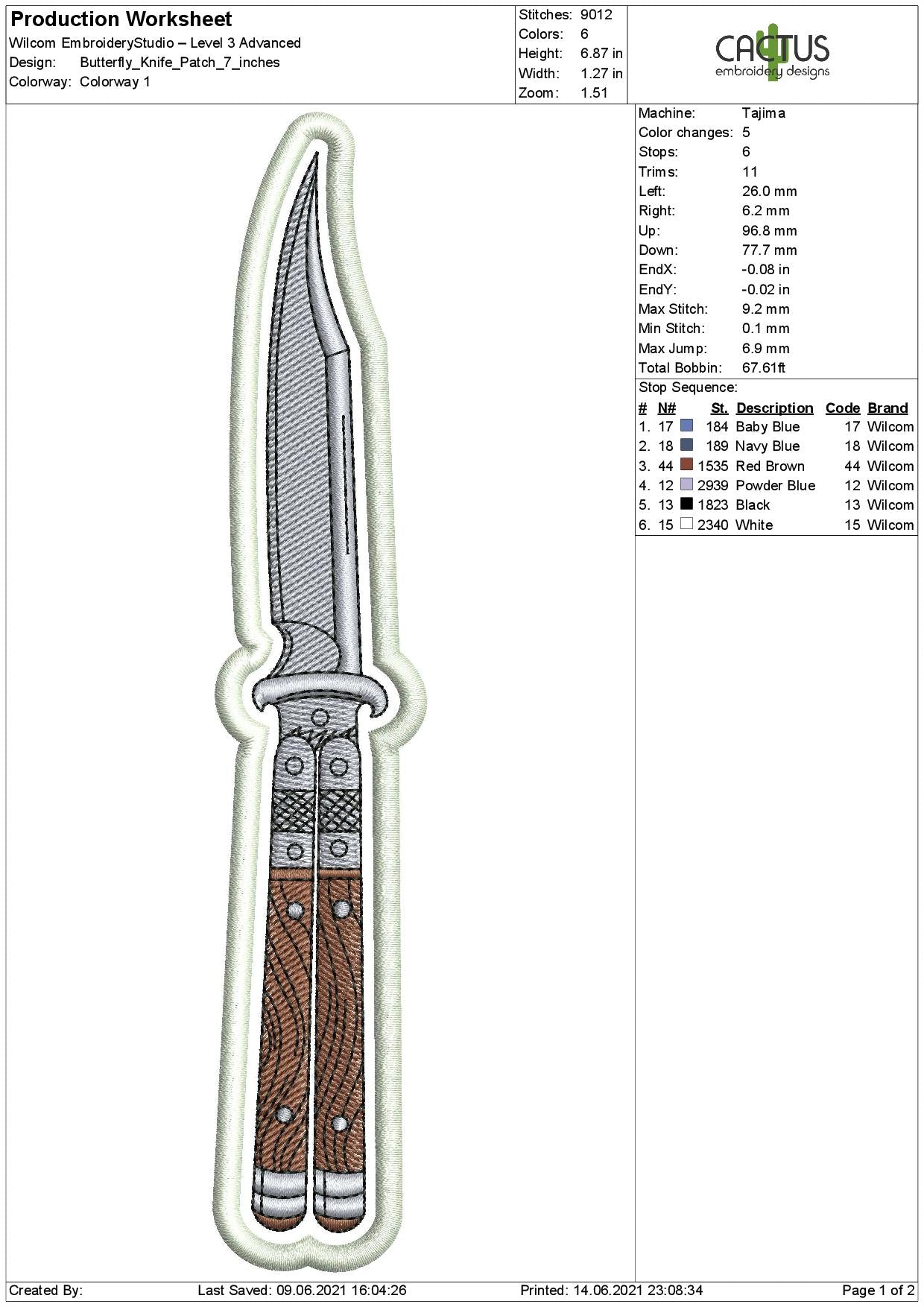 Butterfly Knife Patch Embroidery Design