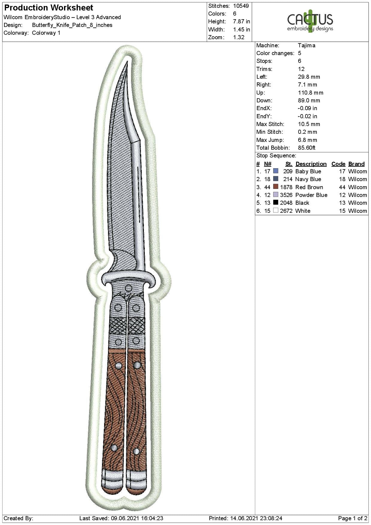 Butterfly Knife Patch Embroidery Design