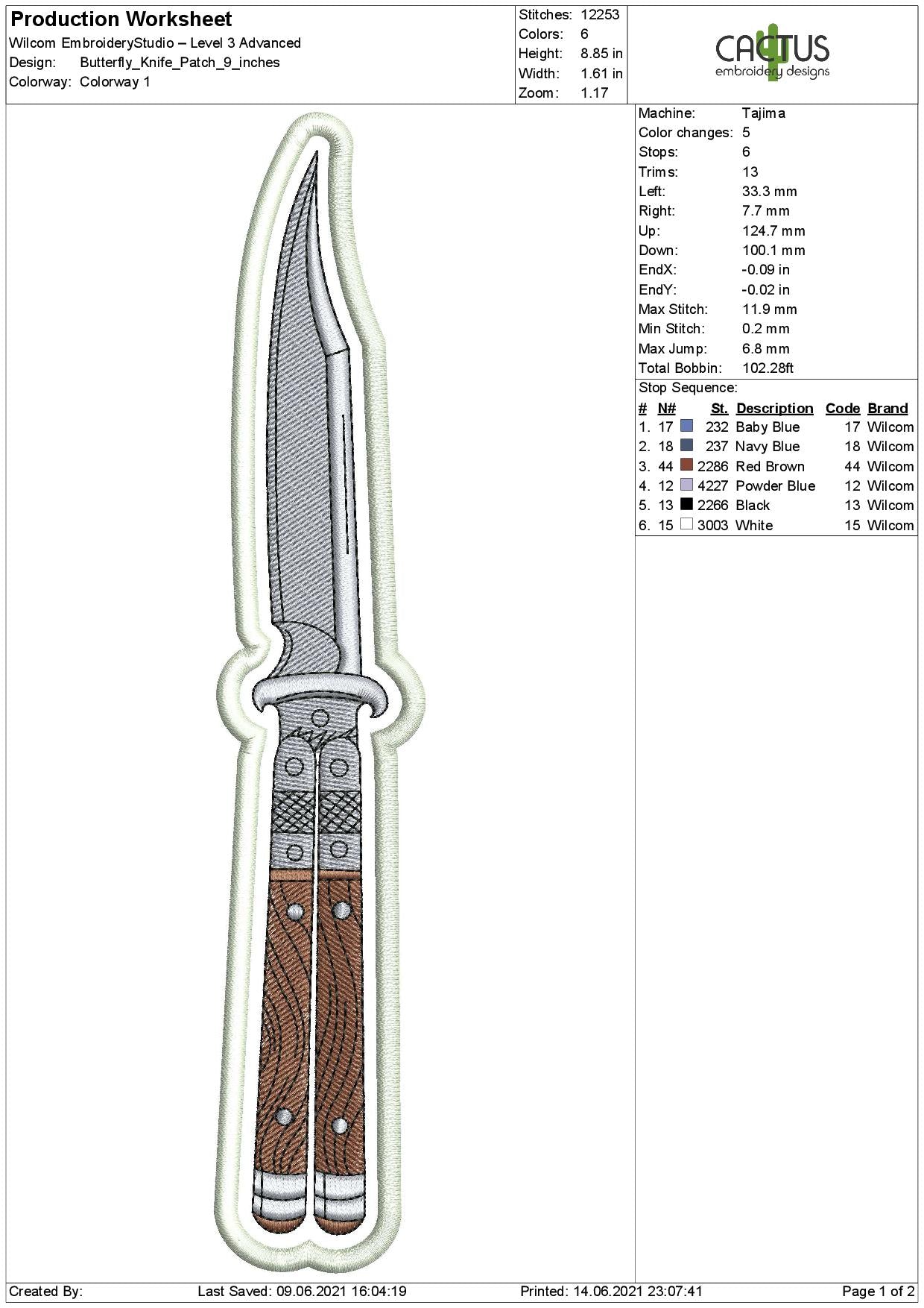 Butterfly Knife Patch Embroidery Design