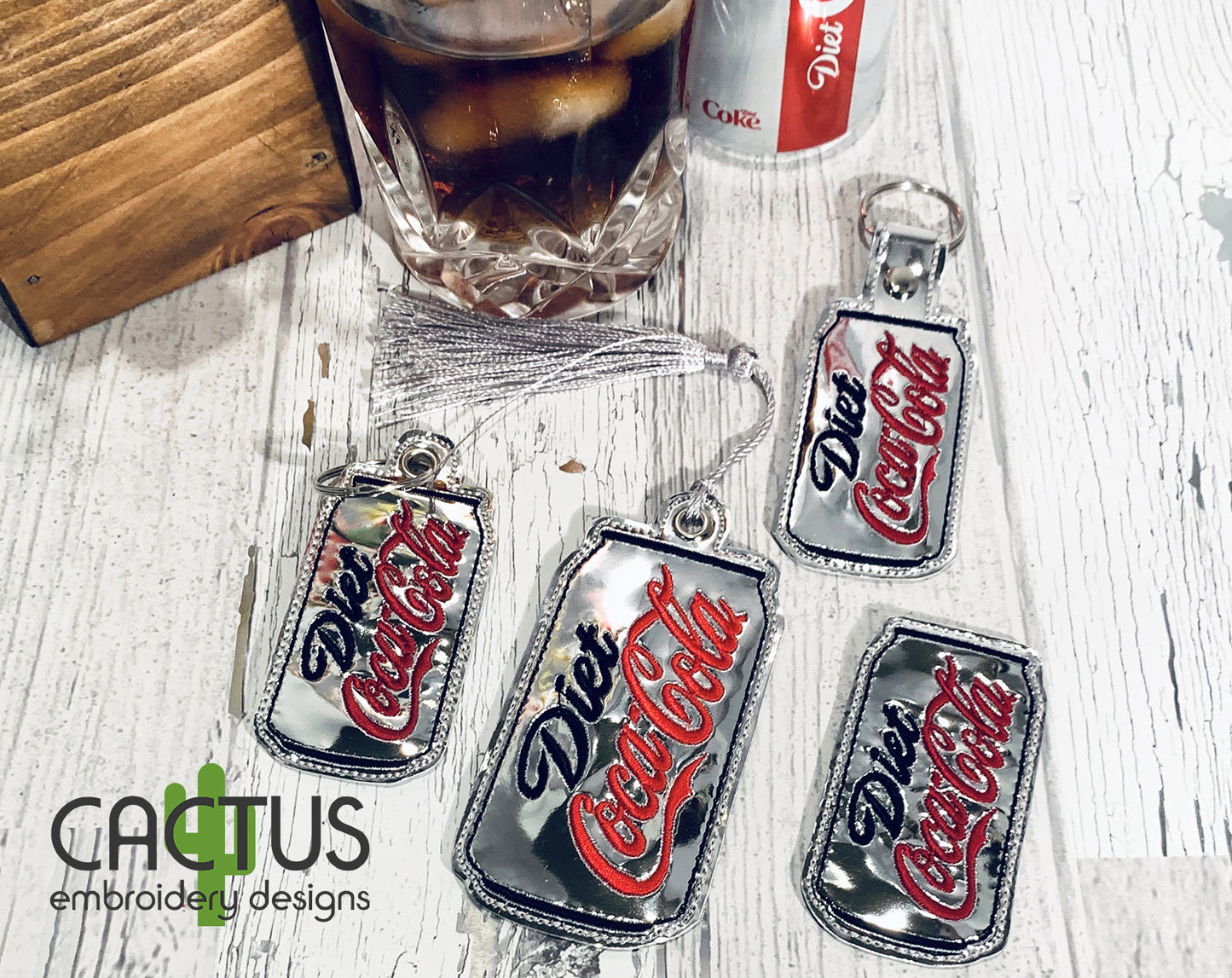 CC Diet Drink Set of Bookmark\Bag Tag, Eyelet Fob, Feltie, Snap Tab