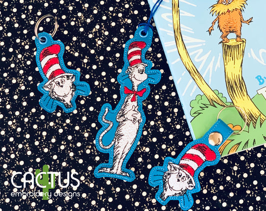 Cat in the Hat Bookmark \Bag Tag, Eyelet Fob,Snap Tab
