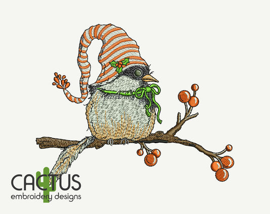 Christmas Chickadee Embroidery Design