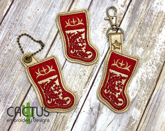 Christmas Sock Eyelet Fob, Snap Tab & Feltie