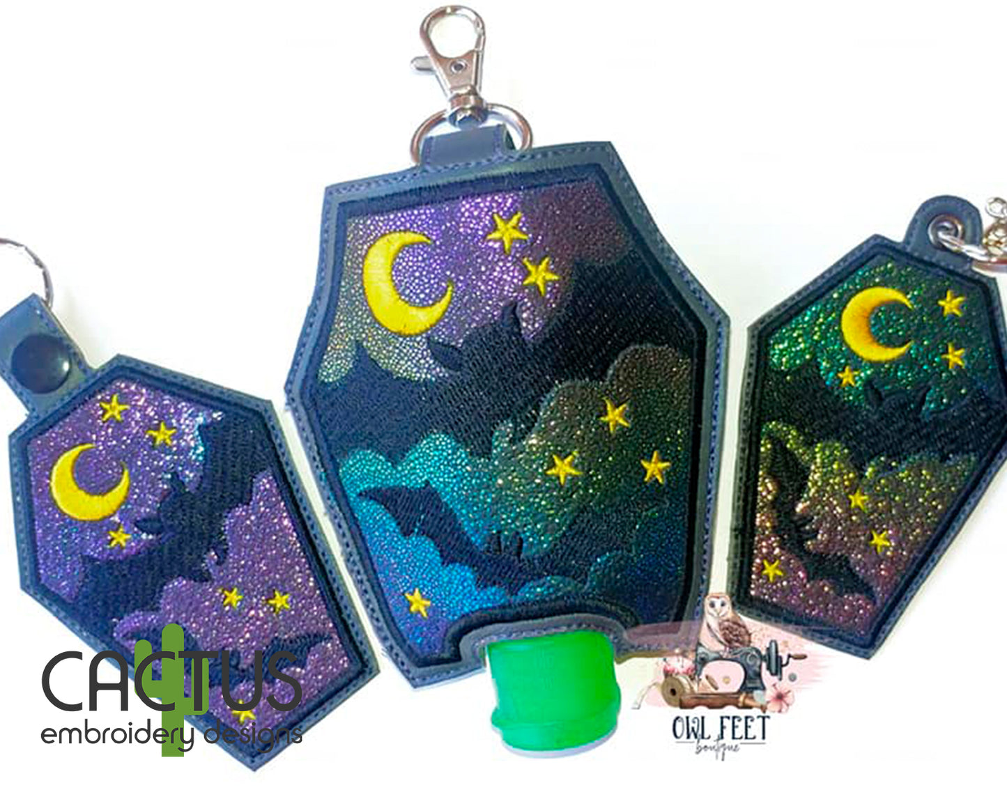 Coffin Bats Eyelet Fob, Snap Tab & Sanitizer Holder