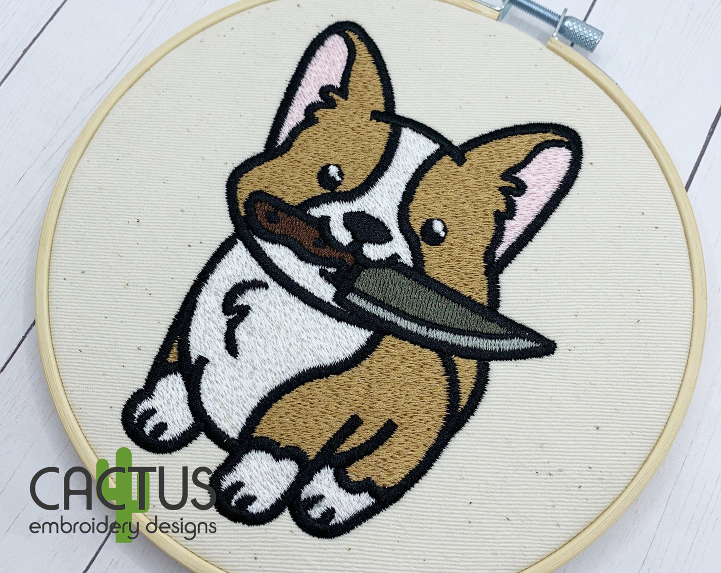Corgi with a Knife Patch Embroidery Design