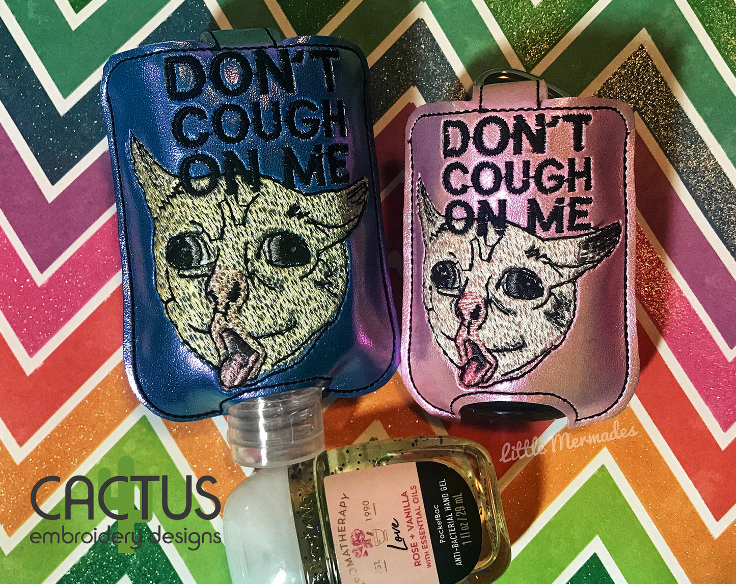 Coughing Cat Patch Embroidery Design & Sanitizer Holder