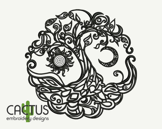 Day Night Tree Embroidery Design
