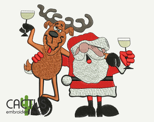 Drinking Santa and Reindeer Embroidery Design