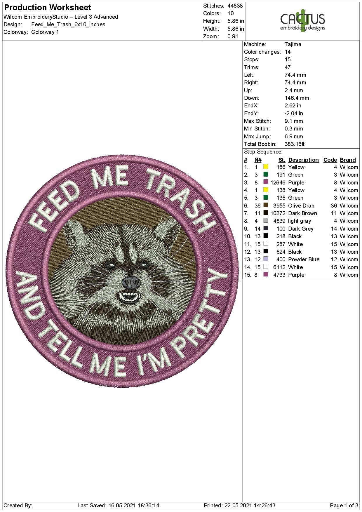 Trash Panda Patch Embroidery Design
