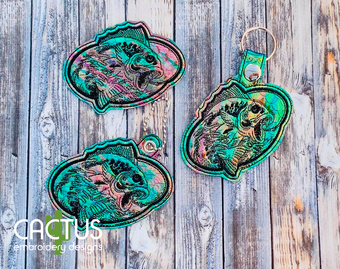Fish Set of Embroidery Design, Eyelet Fob, Snap Tab & Feltie