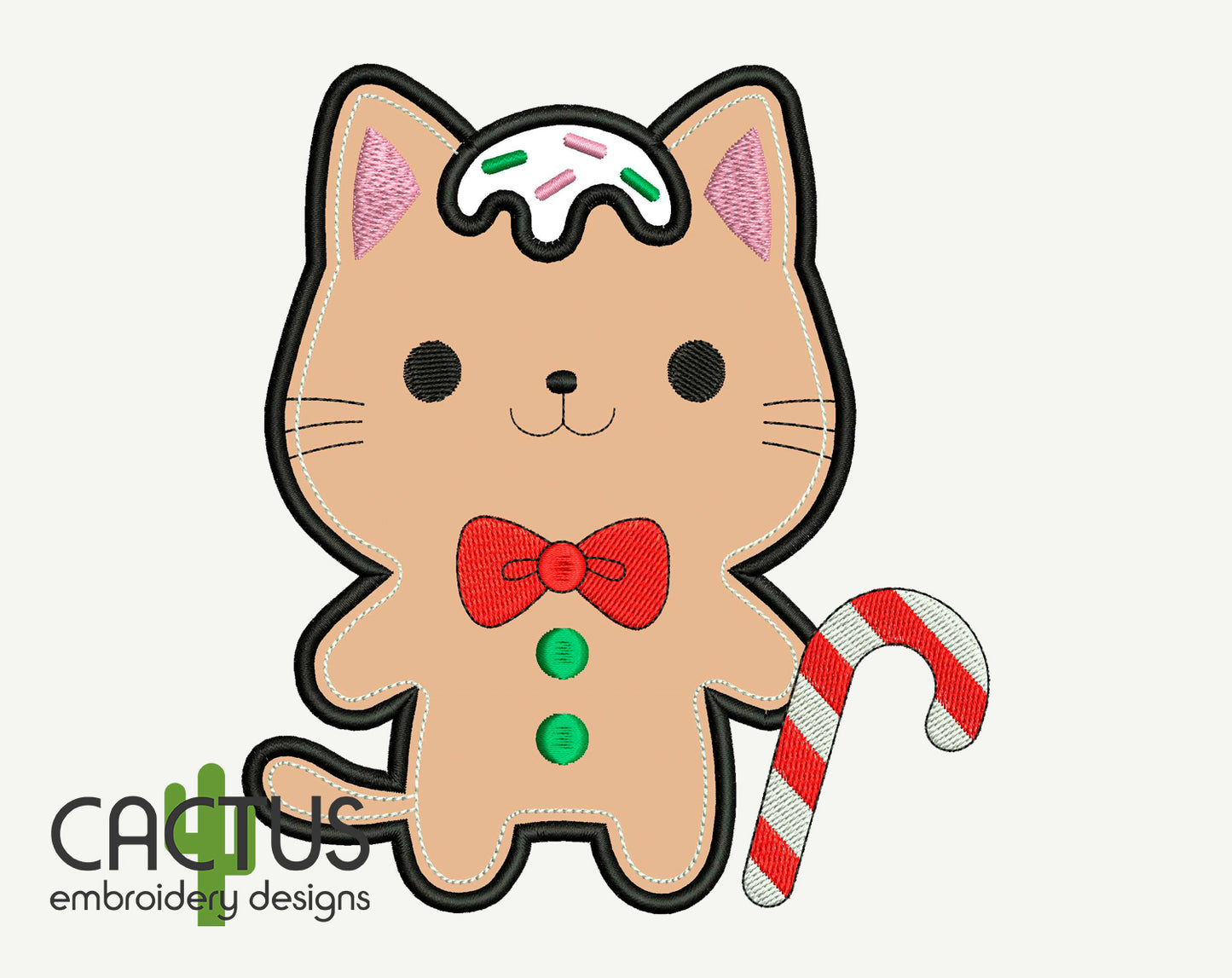 Gingerbread Cat Applique Embroidery Design