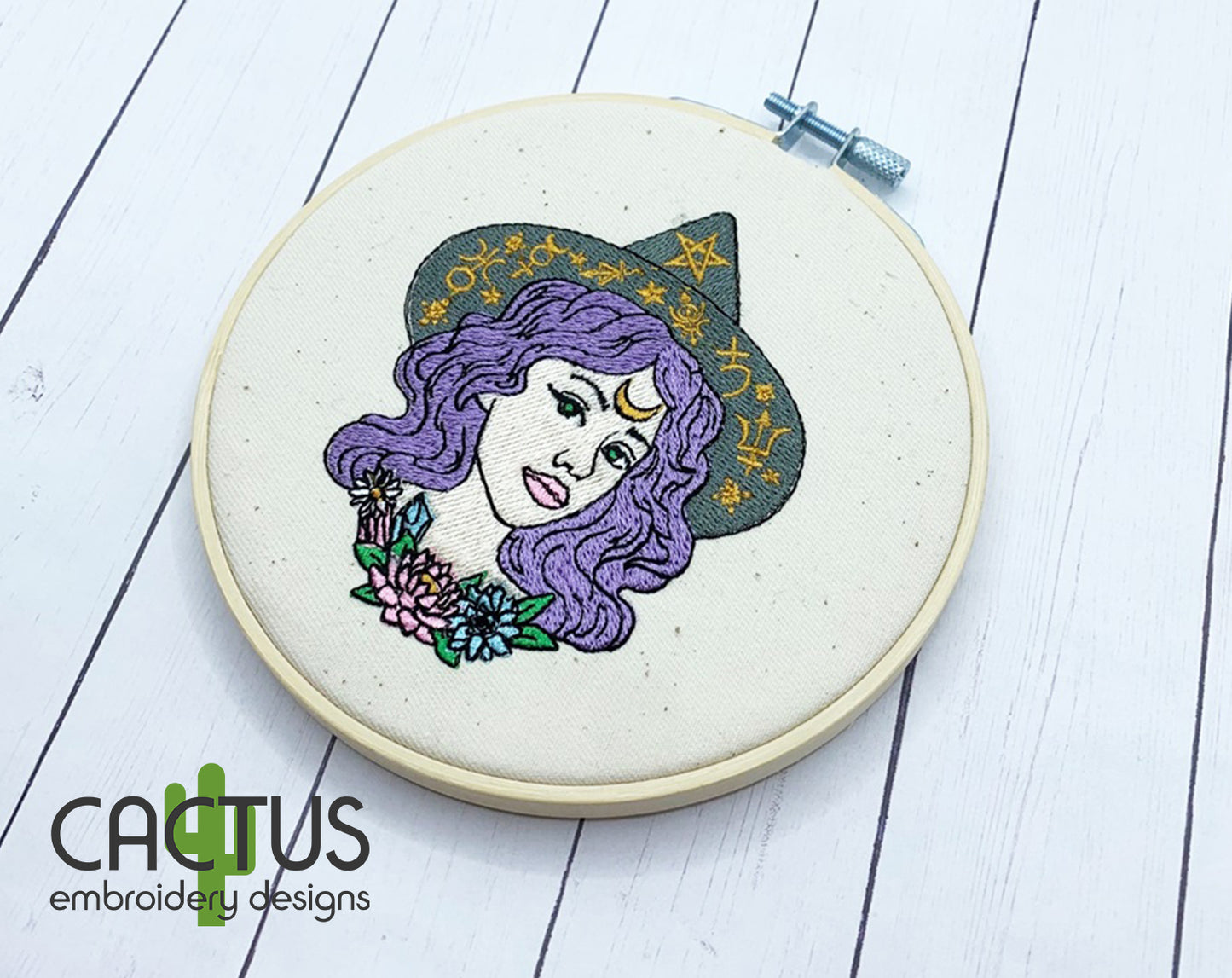 Green Eyed Witch Embroidery Design