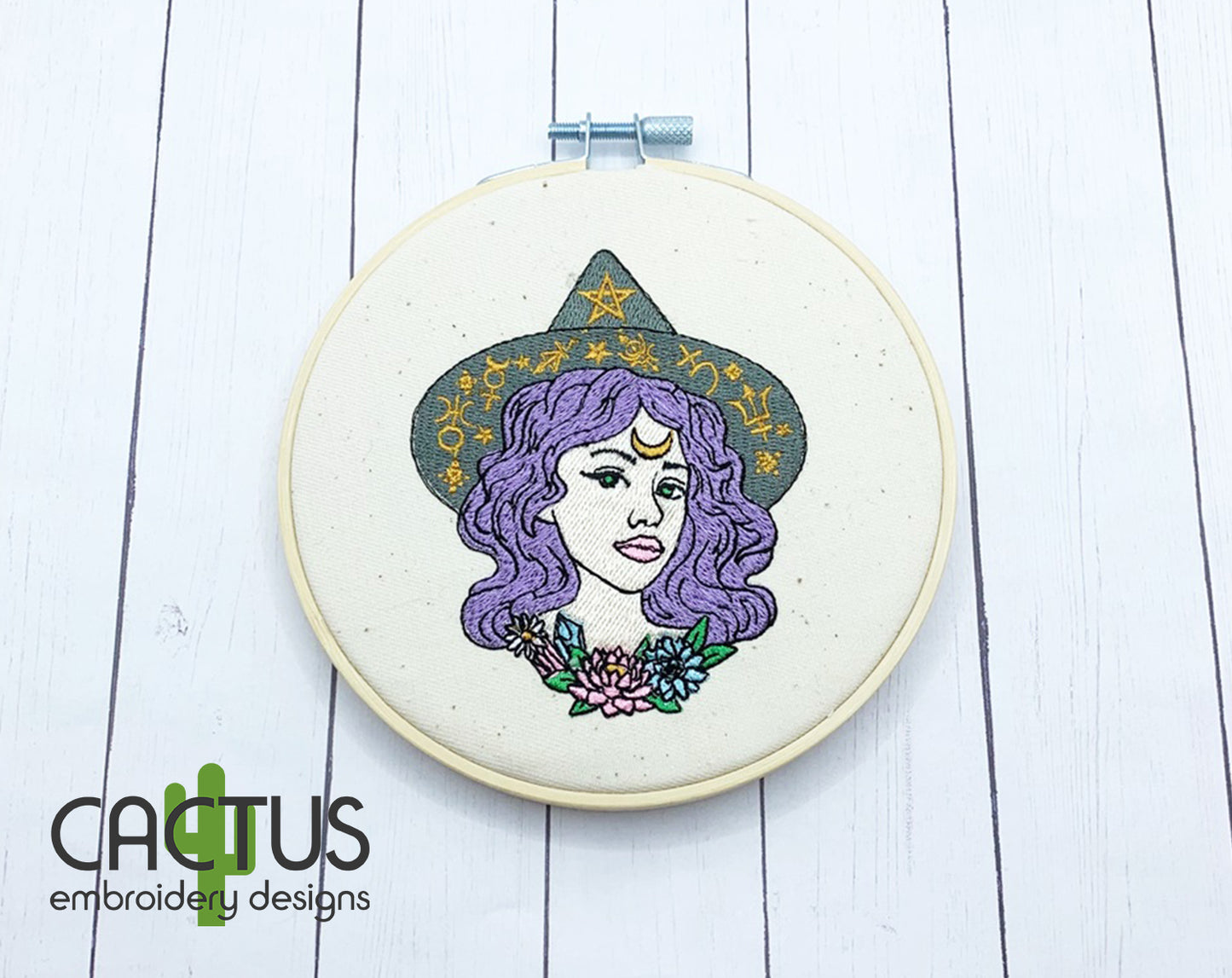 Green Eyed Witch Embroidery Design